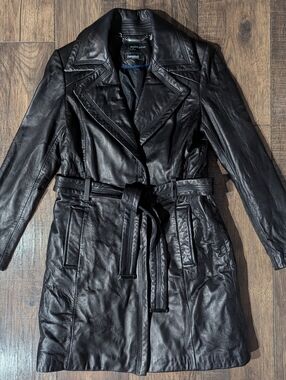 Wilson's Leather Women's Mid-Length Black Lined Belted Jacket Small Thinsulate